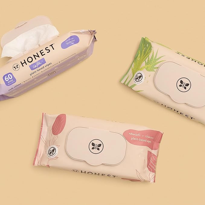 The Honest Company Nourish and Cleanse Naturally Scented Wipes Cleansing Multi-Tasking Wipes 99% Water Plant Based Hypoallergenic Sweet Almond 60 Count
