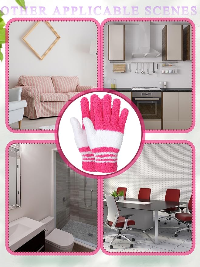 Patelai 3 Pairs Microfiber Plant Dusting Gloves Leaf Cleaning Gloves for Indoor Plants, Blinds, Furniture, House(Medium,White, Pink, Purple, Rose Red)