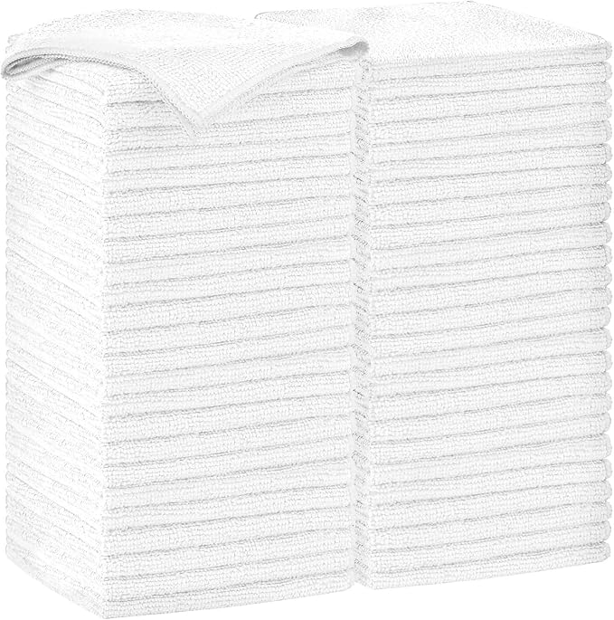 AIDEA Microfiber Cleaning Cloth-50PK, Soft Microfiber Towels for Cars, Absorbent Cleaning Rags, Lint-Free Streak-Free Wash Cloths for House, Kitchen, Window(12in.x12in), White