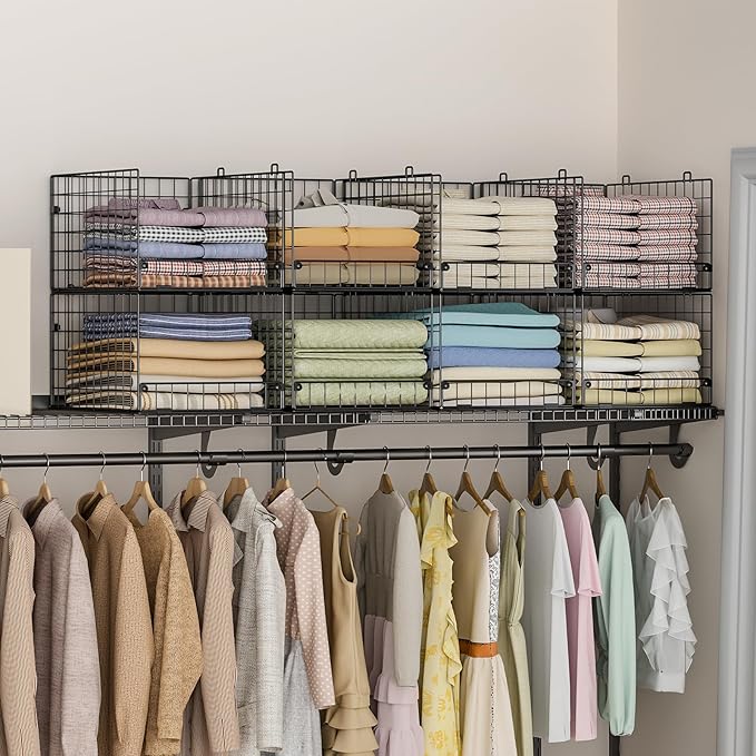 4-Tier Stackable Closet Organizers and Storage Shelves, Foldable Closet Shelf Organizer System, Stackable Storage Bins Drawers for Closet Organizer System, Black(Patent Pending)
