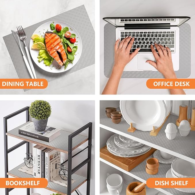 Light Gray Shelf Liners for Kitchen Cabinets Refrigerator Liners Waterproof & Oil-Proof Kitchen Cupboard Liner Drawer Mats EVA Material Non Adhesive Fridge Liner for Shelves 23.6 x 236.2 Inches