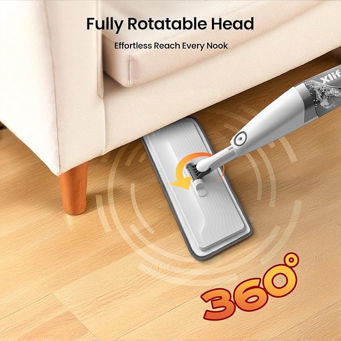 Spray Mops for Floor Cleaning, Xlife Microfiber Dust Mop with 3 Washable Pads Mop with Sprayer Wood Mops Commercial Home Use for Wood Hardwood Laminate Ceramic Tiles Floor-Gray (No Cleaner)
