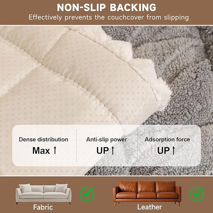 OTOB Plush Couch Cover for Dogs Washable, Non Slip Fuzzy Soft Armrest Backrest Sofa Slipcovers Geometric Jacquard Pet Friendly Couch Covers Protector All Season, 1 Piece (Gray, 27.6"x27.6")