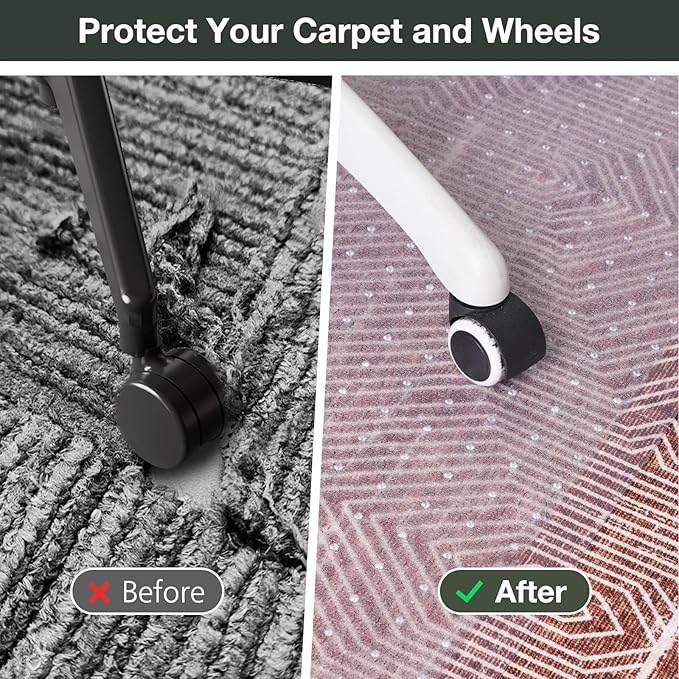 Chair Mat for Carpet, 45" x 53" Easy Glide Desk Chair Mat for Carpeted Floors, Beveled Edge Vinyl Mat with Grips, Heavy Duty Carpet Protector for Home Office, Clear(with Lip)