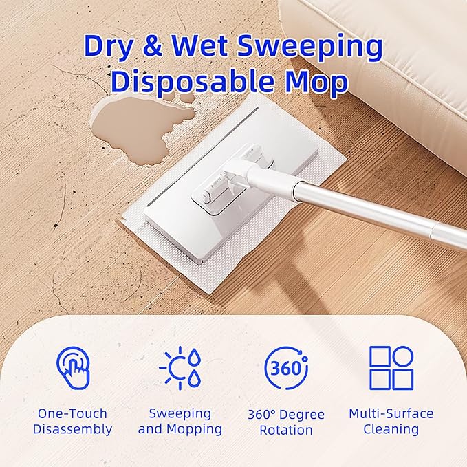 Mini Sweeper Mop No-Touch Dirty Cleaning Flat Dust Mop for Dry Wet Disposable Pads, Multi Surface Mop Floor Mopping and Sweeping Cleaning Head for House Wall Bathroom Toilet Corners Door Window