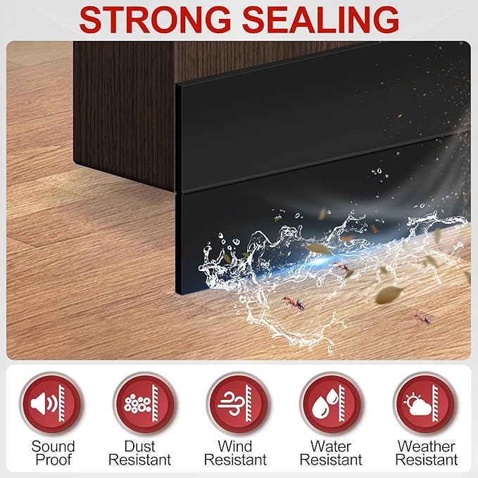 MYFAMIREA Door Weather Stripping 1IN (W) x 20FT (L) Door Draft Stopper Seal Tape Silicone Seal Strip Self Adhesive Shower Sweep Insulation Tape Side Bottom Strip for Sliding Glass Window Gap, Black