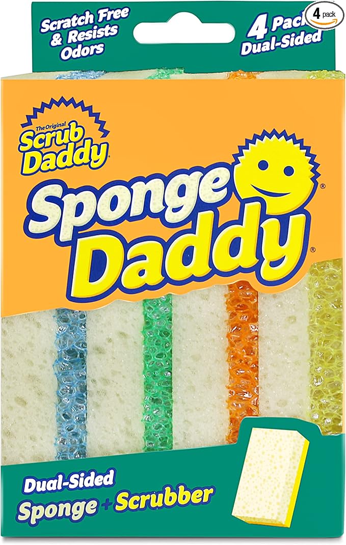 Scrub Daddy Sponge Daddy - Scratch-Free Multipurpose Kitchen & Dish Sponge - BPA Free & Made with Polymer Foam - Stain & Odor Resistant (4 Count)