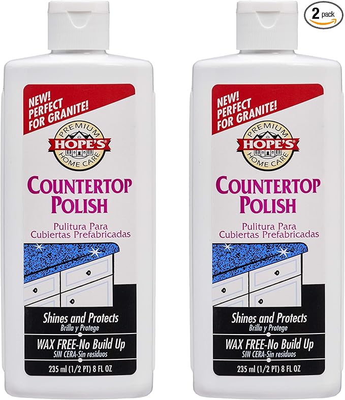 HOPE'S Countertop Restoration Polish, Streak-Free Kitchen Counter Cleaner, No Buildup Countertop Cleaner, Quartz, Marble, Corian, Composite, and Granite Cleaner and Polish, 8 Fl Oz, Pack of 2