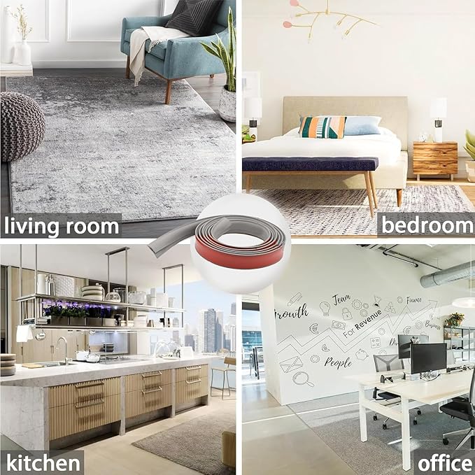 Self Adhesive Carpet Transition Strip with Edge Trim, Designed for Seamless Transitions from Carpet to Tile or Vinyl Floors, Perfect for Doorways.(Gray,7ft)