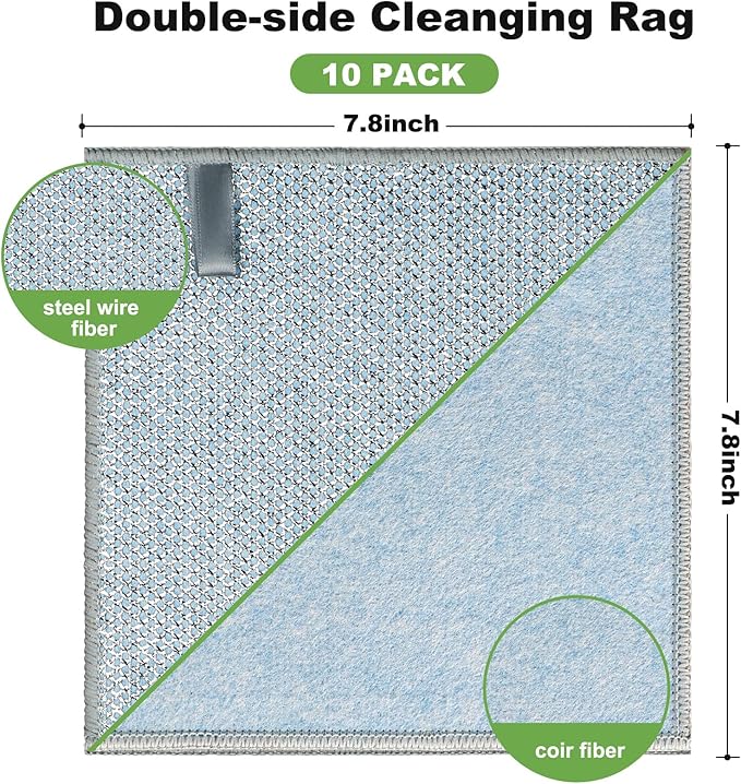 10pcs Non Scratch Wire Dishcloth Multipurpose Wire Dishwashing Rag for Wet and Dry,Metal Scrubbers for Cleaning Dishes,Dual-Sided Kitchen Cleaning Cloth with Mesh,Cleaning Tool for Pot, Blue