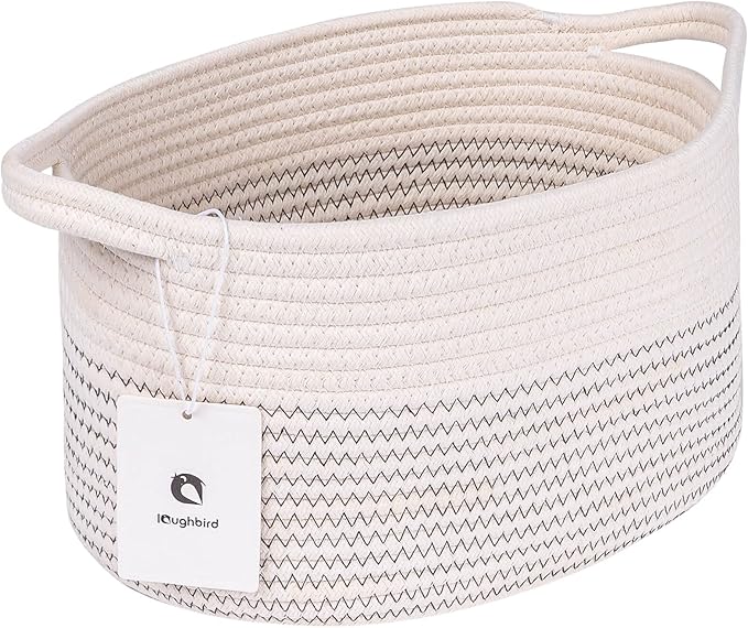 Medium and Large Woven Basket//With Handle, Used for Toys and Fabric Storage Basket used for Storing xl Storage Box, Decorative Storage Box Room 2pack (White/black line, L13×W9×H7)