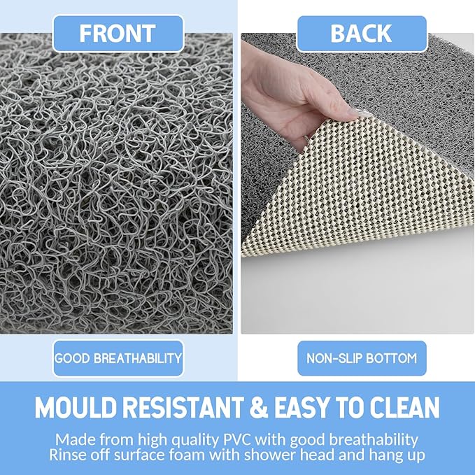 Non-Slip Bathtub Mat, Anti Slip Shower Mat, Fast Drying Bathtub Mats, Foot Scrubber Mat, Anti Slip Mat for Tub, Floor, Bathroom, Kitchen, Home, Hotel (Grey 36"×24")