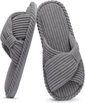 Evshine Summer House Slippers for Women Corduroy Cross Bow Indoor Slippers Open Toe Slip On Bedroom Shoes with Memory Foam