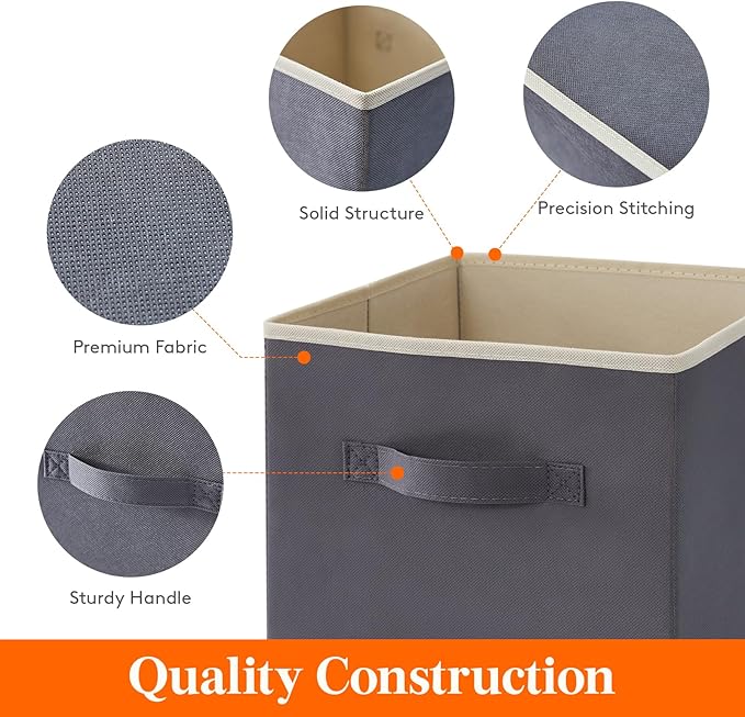 Lifewit 16 Packs Storage Cubes, 11 Inch Cube Storage Bins, Foldable Decorative Fabric Storage Baskets for Organizing Home Organizers with Handles for Shelves, Closet, Gray