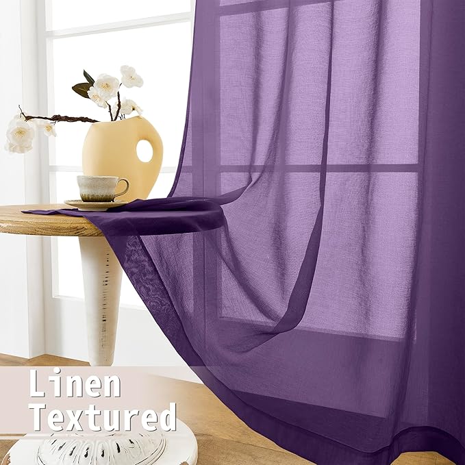 Tollpiz Sheer Door Curtain Closet Linen Textured Curtains Sheer Doorway Light Filtering Voile Patio Glass Door Rod Pocket Curtain French Door, 54 x 72 inches Long, Royal Purple, Set of 1 Panel