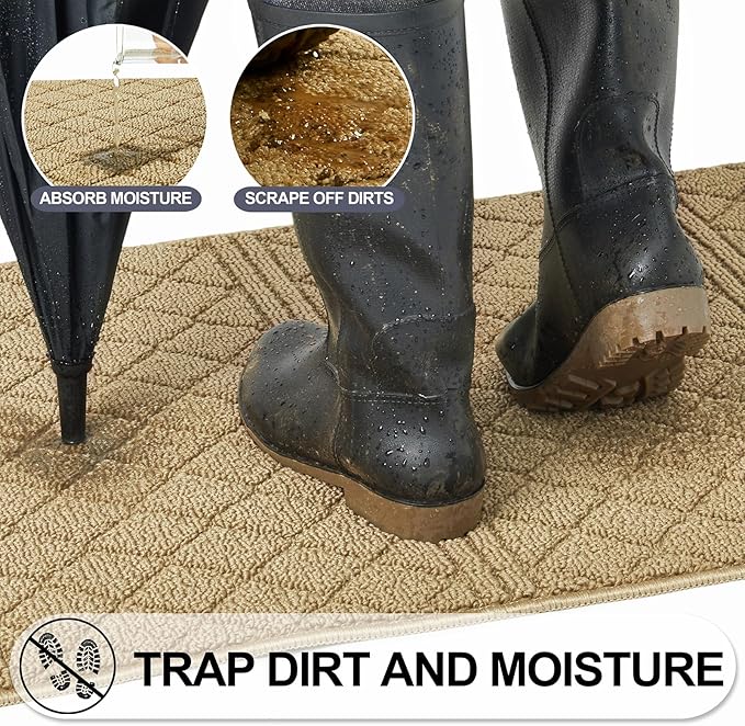 REFETONE Indoor Doormat, Front Back Door Mat 20"x32" Absorbent Rubber Backing Non Slip Door Mats, Low-Profile Resist Dirt Entrance Rugs, Machine Washable Door Rug Inside Floor Mat for Entryway, Beige
