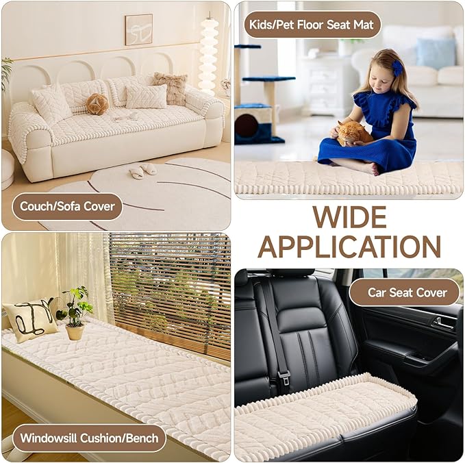 OTOB All Season Couch Cover for Dogs Washable, Non Slip Fuzzy Plush Pet Couch Covers Kids Pet Friendly, Geometric Jacquard Modern Soft Loveseat Sofa Slipcovers Protectors (White, 27.6"x59.1")