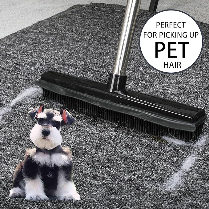 Rubber Broom and Pet Hair Removal Brush Set for Carpet,Fur Remover Rake with Squeegee,Lint Brush for Pet Dog Cat Hair