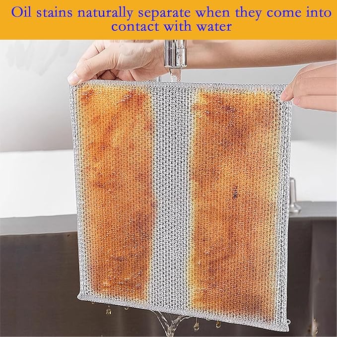 10PCS Double Wet and Dry Wire Dishcloth, Stainless Steel Scrubber, Multi-Purpose Wire Miracle Cleaning Cloths, Non-Scratch, for Powerful Cleaning of Cookware and More.(10PCS)