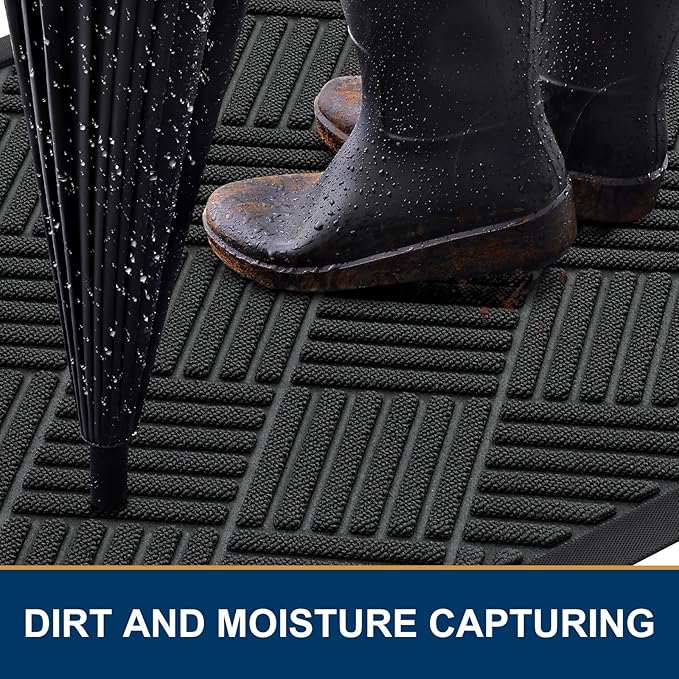 Smiry Front Door Mat Outside Entrance, Heavy Duty Outdoor Indoor Natural Rubber Doormat, Non Slip, Trap Dirt and Moisture, Easy Clean, Low Profile Patio Porch Entryway Mat, 35x23, Black