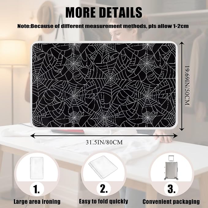 Spider Web Ironing Mat Black Heat Resistant Ironing Blanket Thick Portable Travel Ironing Pad for Table Top Washer and Dryer,Large Foldable Ironing Padding 32 x 16 Inch