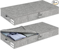 Under Bed Storage Container Bins 2 Pack, 5 Inch Thin Low Profile Underbed Clothes Storage Organizer for Dorm & Home, Use for Blanket and Toy Storage Box W/ Sturdy Bottom/Sides, Foldable Thick Fabric