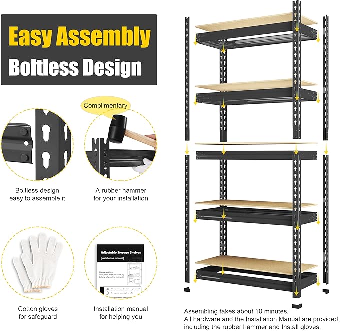 PrimeZone Storage Shelves 3 Pack 5 Tier Adjustable Garage Storage Shelving, Heavy Duty Metal Storage Utility Rack Shelf Unit for Warehouse Pantry Closet Kitchen, Black