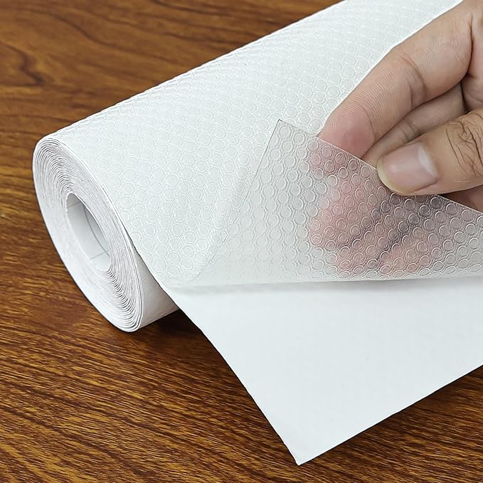 Shelf Liners 24 in x 20 ft Self-Adhesive EVA Drawer Mats, Cupboard Protector, Kitchen Cabinet Lining Fridge Liner (Clear Flat Dot, 61x610cm)