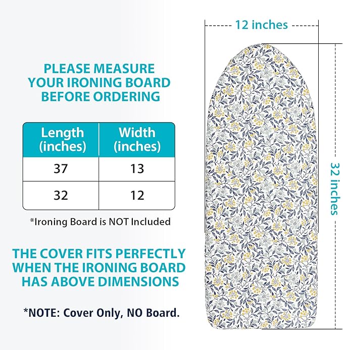 Table Top Ironing Board Cover 12 x 32 inch, 3 Layers Small Iron Board Cover, Heat Reflective Thick Padding with Elasticized Edges (Flora)