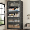 200GAL Extra Large Storage Bins with Lid, 800Qt Stackable Closet Organizers and Drawers, Collapsible Storage Bins with Wheels, Folding Storages Cabinet for Home Bedroom Office, 5Pack Black