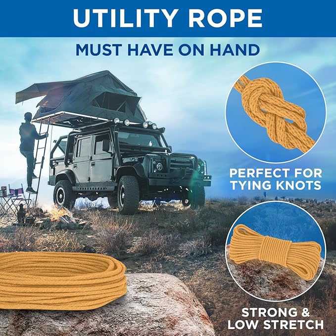 TECEUM Cotton Rope 3/16” (5 mm) – 50 FT – Strong All-Purpose Braided Rope – Natural Cotton – for Crafting, Сamping, Clothes Line, DIY, Indoor & Outdoor Use – Honey