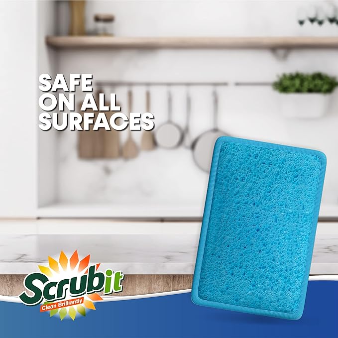 Scrub and Wipe Cleaning Sponges [10 Pack] – SCRUBIT Dual Sided Scouring Pad and Sponge - Reusable Kitchen Scrubbing Sponges for Dishes, Pots, Pans Utensils & Non-Stick Cookware (Blue)