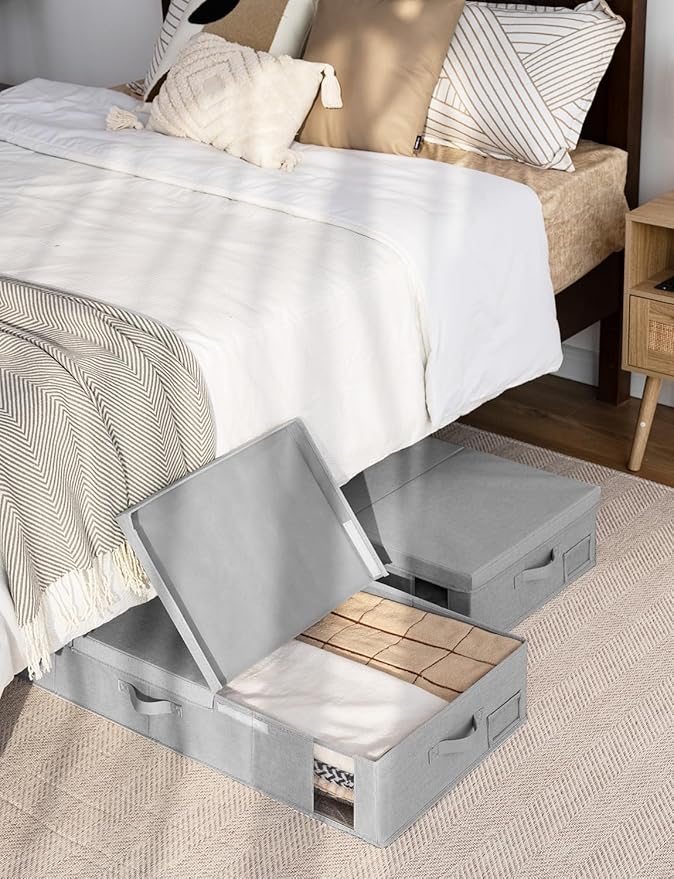 StorageWorks 2-Pack Jumbo Under Bed Storage Bins with Lids, Underbed Storage Containers with Handles and Label Holder, Closet Organizer for Clothes, Blankets, Sweater
