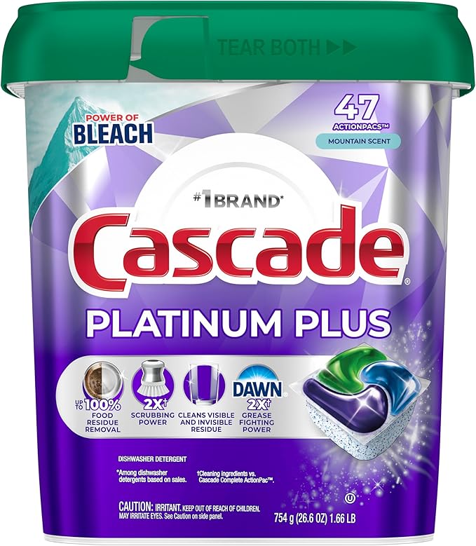 Cascade Platinum Plus Dishwasher Pods, Dishwasher Detergent, Dish Detergent Soap, Mountain, 47 Count