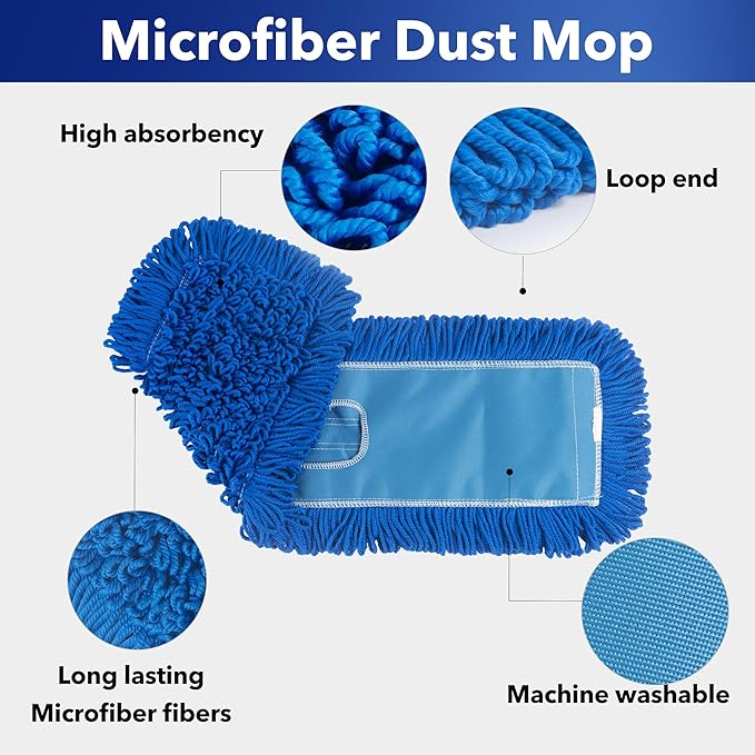 Matthew 36'' Microfiber Loop Dust Mop Washable Commercial&Residential Heavy Duty Mop Head Replacement Premium Absorbent Industrial Dust Mop Refill Pads for Hardwood, Office,Garage and Hotel -6Pack