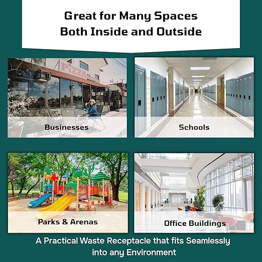 32 Gallon Square Slatted 100% Recycled Plastic Heavy-Duty Commercial Outdoor and Indoor Trash Can with Push Top Lid | Great for Schools and Businesses - Beige Granite
