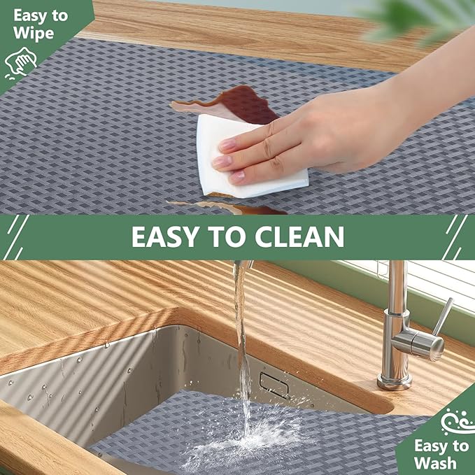 Shelf Liners, Non-Adhesive Drawer Liner, Waterproof & Oil-Proof Kitchen Cabinet Cupboard Liner Plastic EVA Material BPA Free Fridge Liner Mats Paper Protector for Shelves (Grey/24in x 240in)