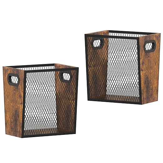 Piskyet Rustic Office Trash Can for Near Desk, 4.5 Gallon Unique Wood Bedroom Garbage Can,Vintage Wastebasket with Handle, Decorative Trash Can for Home Office,2pack 10.8" L x 7.8" W x 11.8" H
