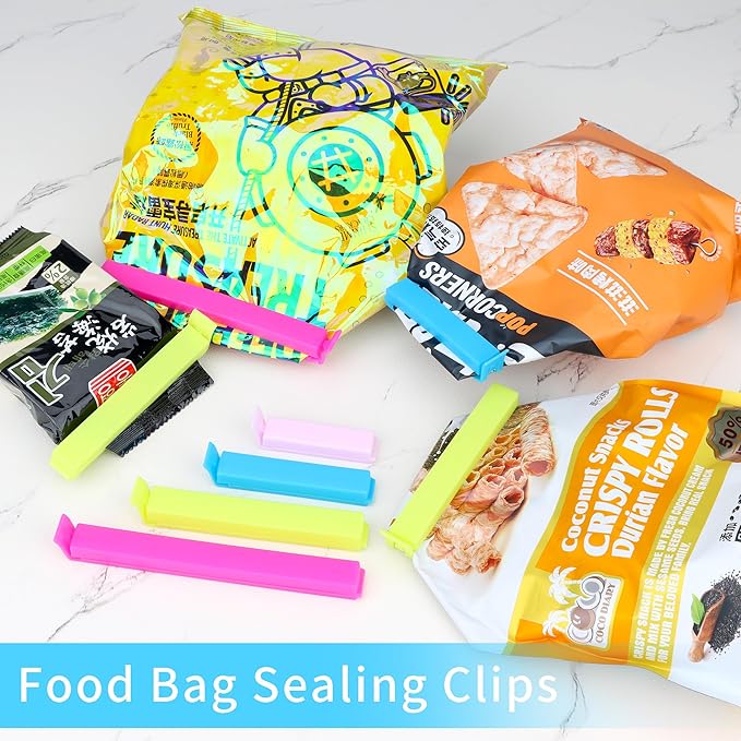 34 Pack Plastic Chip Clips - Resealable Sealing Clips for Food Storage & Snack Bags - 4 Sizes, Bright Colors - 2.4"/3.2"/4.3"/5.5"