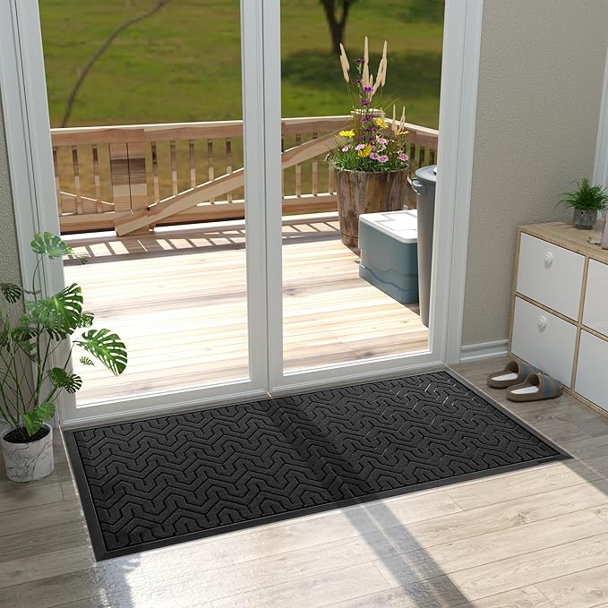 Yimobra Large Door Mat Outside Entrance 47x24, Waterproof Heavy Duty Outdoor Mats for Front Door, Non Slip Rubber Entry Mat for Garage Patio, Easy Clean, Black