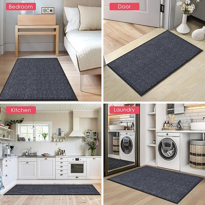 Kuyal Front Door Mat, 3'x4' Indoor Outdoor Entrance Mat, Commercial Floor Mats Inside Outside Entrance, Heavy Duty Durable Welcome Mats, Rubber Backing Non Slip Outdoor Mats for Entryway,Dark Gray