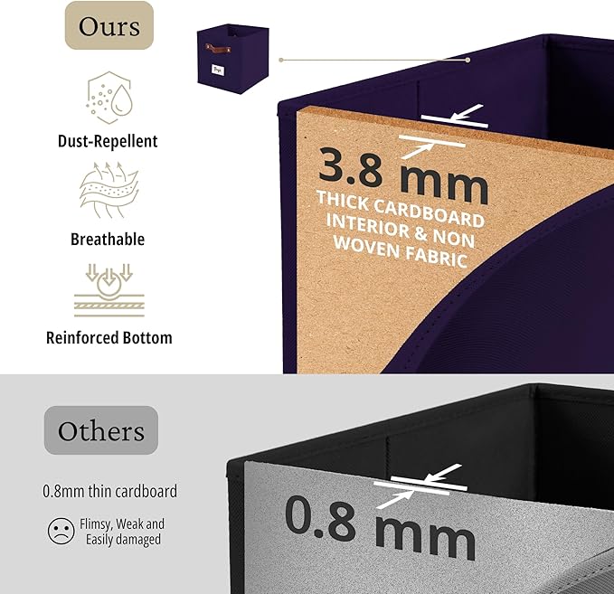DECOMOMO Storage Bins, Cube Storage Bin with Labels, Fabric Storage Cubes for Shelves (10.5" x 11" / 6pcs, Deep Purple)