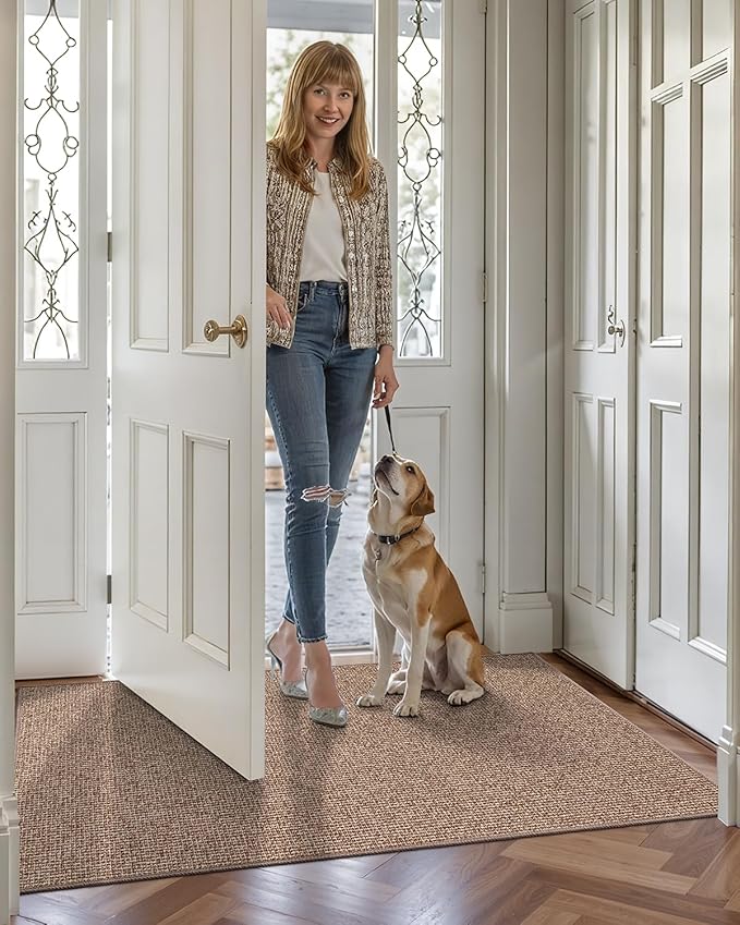 LUMI Indoor Door Mat 24"x36", Ultra Thin Low Profile Non-Slip Doormat for Home Entrance, Absorbent & Stain-Resistant Welcome Mats, Washable Entryway Mat for Front Door, Patio, Porch, Camel
