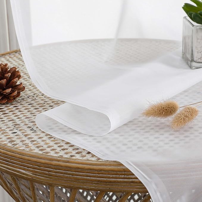 Chyhomenyc Extra Long White Sheer Curtains 144 inch 2 Panels, Translucent Backdrop Window Scarf Drapes for Canopy Bed/Wedding/Living Room/Anniversary, 12FT Length, Each 59Wx144L in, 2PCS