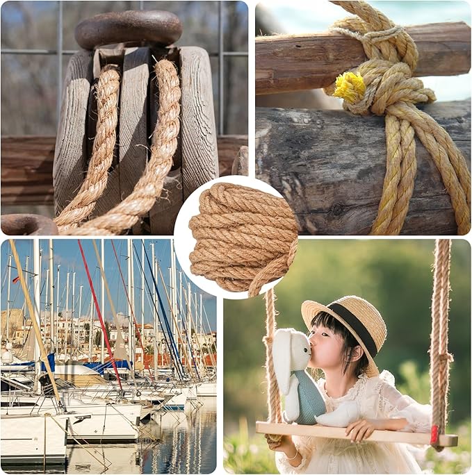 3/4 inch Hemp Rope, 82 Feet Twisted Manila Rope for Scratching Posts, Camping, Garden, Crafts, DIY Projects