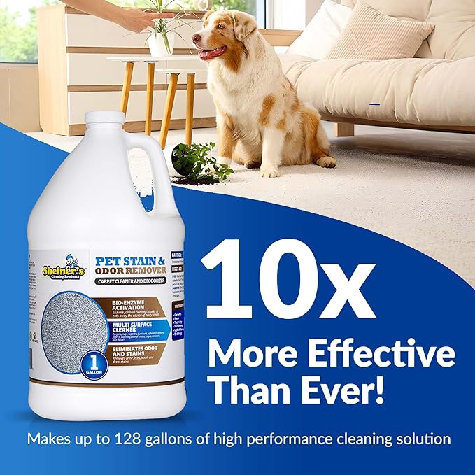 Sheiner's Pet Urine Enzyme Cleaner & Urine Odor Eliminator, Advanced Cleaning Bio-Enzyme Cleaner Solution for Carpets, Rugs, Upholstery & Multi-Surfaces, Safe for Pets & Kids. (128 oz)