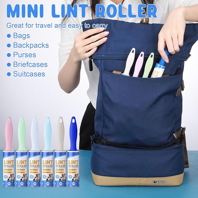 Hushee 24 Pack Bulk Mini Lint Roller for Travel 720 Sheets 6'' Small Lint Removers Portable Lint Roller Travel Size Removers Sticky Removing Tool for Pet Hair Clothes Furniture Car Seat