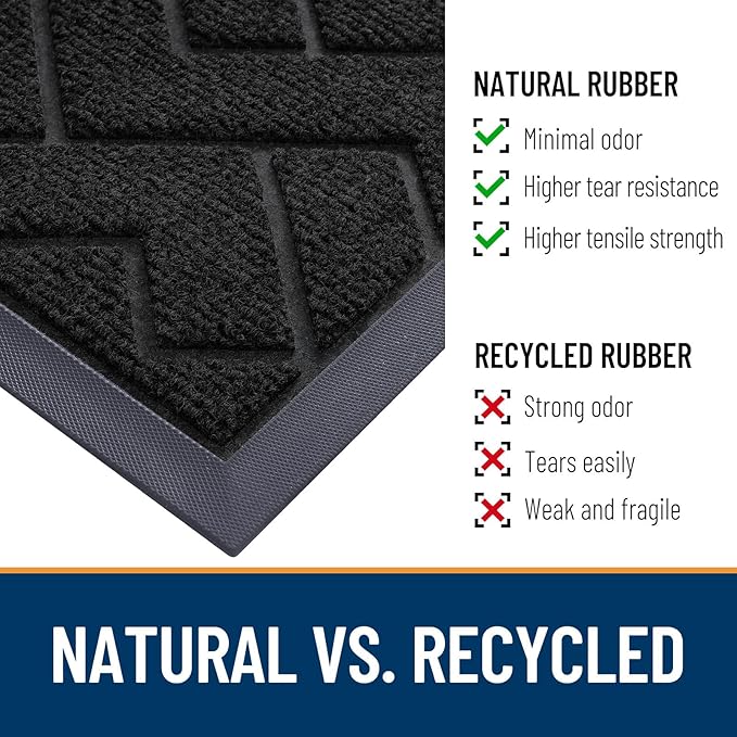 OLANLY Front Door Mat Indoor Outdoor Entrance, Waterproof All-Season, All-Weather Doormat, Sturdy Natural Rubber, Easy Clean Patio Porch Entryway Mat, Herringbone Brick (Jet Black, 29.5x17)