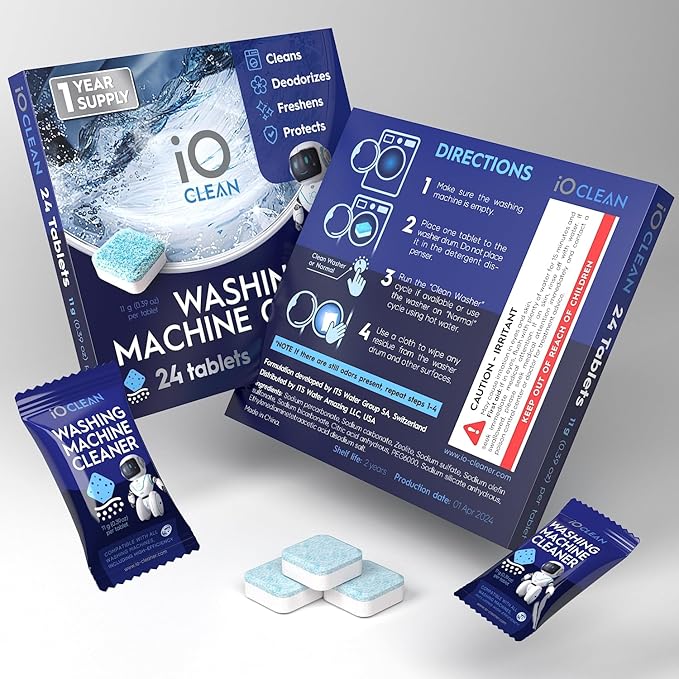 Washing Machine Cleaner and Descaler Tablets 24 Pcs - Deep Clean and Descaling for HE Front and Top Loaders Washer - High-Efficiency Tablets for a Fresh, Spotless Laundry, Remove Odor - 1 Year Supply