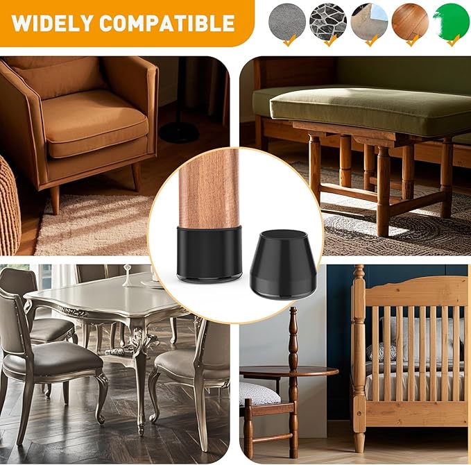 Furniture Sliders,24 PCS Chair Leg Sliders for Carpet, Furniture Movers Sliders, Carpet Chairs Furniture Glides, Floor Protectors, Carpet Moving Sliders Easily Move. (Black-Round Fit:1.2-1.6")